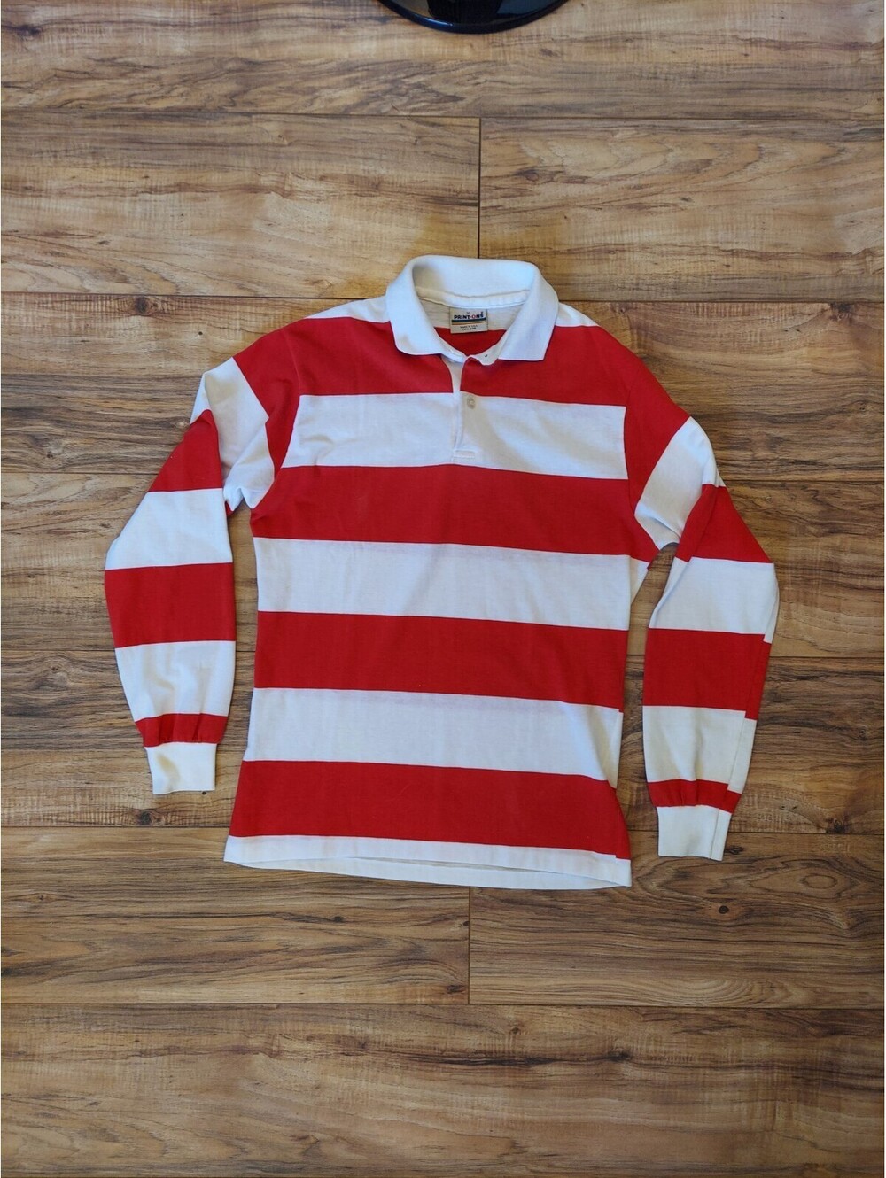 Vintage Red And White Striped Polo Long Sleeve